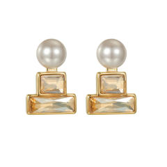 Korean Simple Geometric Square Zircon Pearl Earrings stainless steel earrings