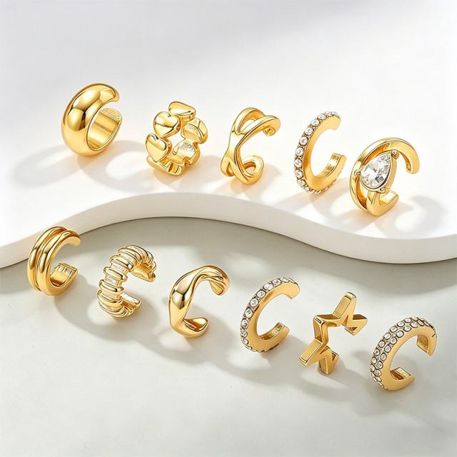 18KG cubic zircon inlaid stainless steel ear cuff earrings