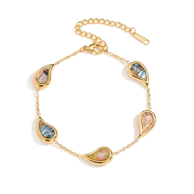 Vintage geometric shape Abalone inlaid stainless steel bracelet