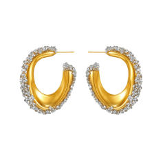 C shape diamond design stainless steel earrings