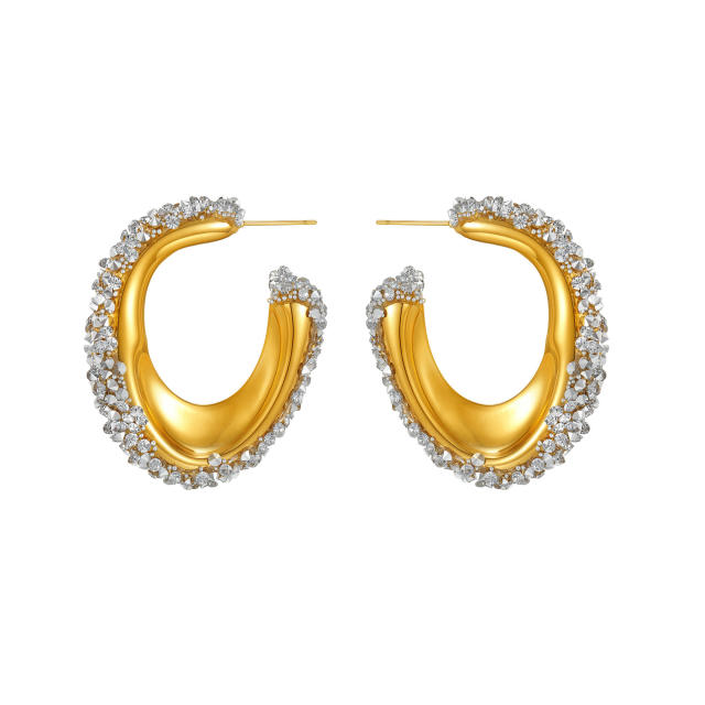 C shape diamond design stainless steel earrings