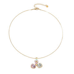Elegant colorful geometric crystal pendant stainless steel necklace