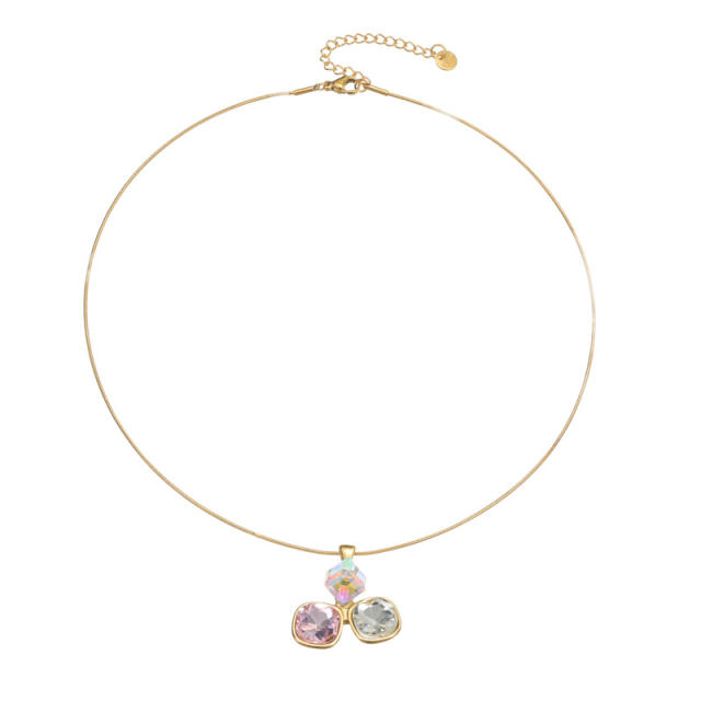 Elegant colorful geometric crystal pendant stainless steel necklace