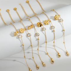 18KG multi charm heart crystal stainless steel bracelet simple bracelet