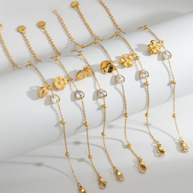 18KG multi charm heart crystal stainless steel bracelet simple bracelet