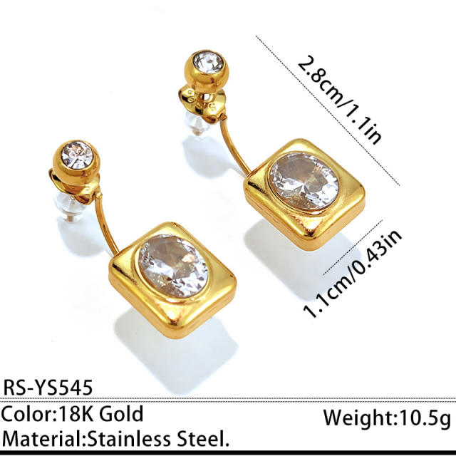 Delicate square cubic zircon inlaid stainless steel earrings jacket earrings rings set
