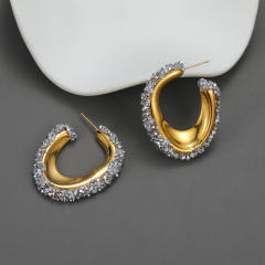 C shape diamond design stainless steel earrings
