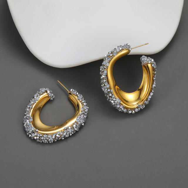 C shape diamond design stainless steel earrings