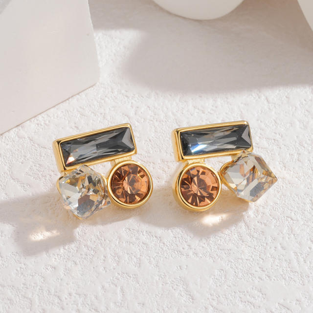 Vintage Stainless Steel earrings Simple Geometric Square Zircon Earrings for Women