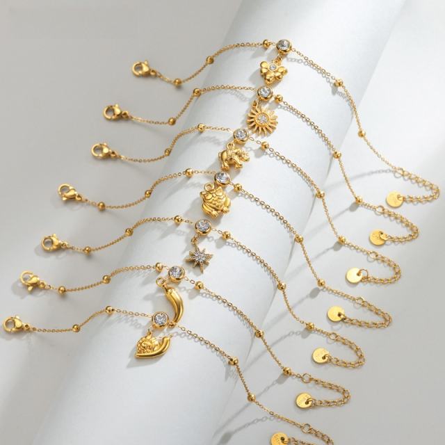 18K Gold Multi-Element Diamond Pendant Bracelet for Women stainless steel bracelet
