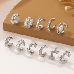 18KG cubic zircon inlaid stainless steel ear cuff earrings