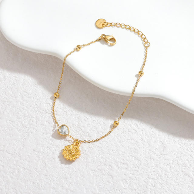 18KG multi charm heart crystal stainless steel bracelet simple bracelet