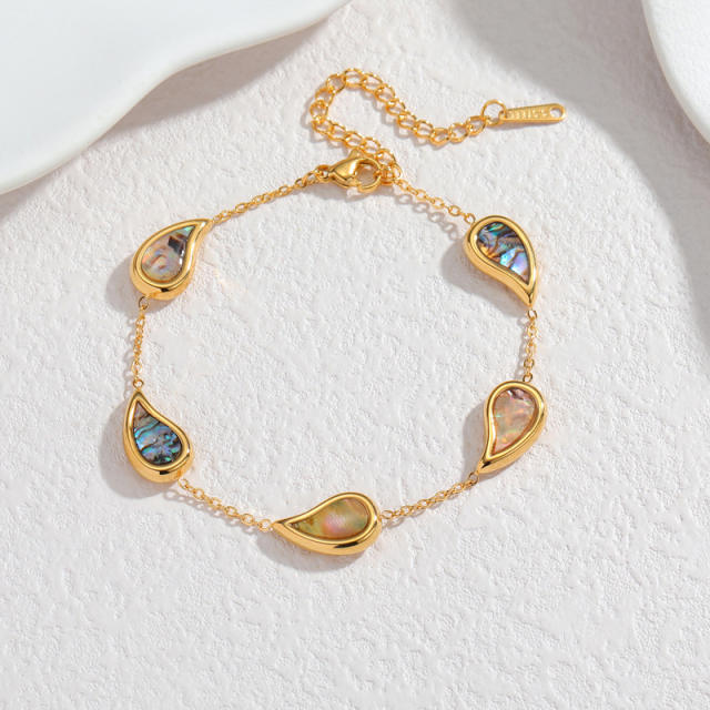Vintage geometric shape Abalone inlaid stainless steel bracelet