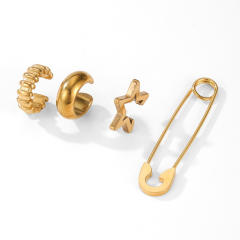 18KG cubic zircon inlaid stainless steel ear cuff earrings