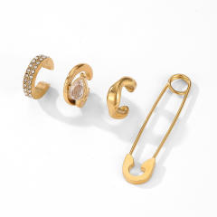 18KG cubic zircon inlaid stainless steel ear cuff earrings