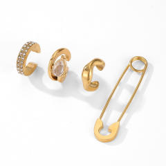 18KG cubic zircon inlaid stainless steel ear cuff earrings