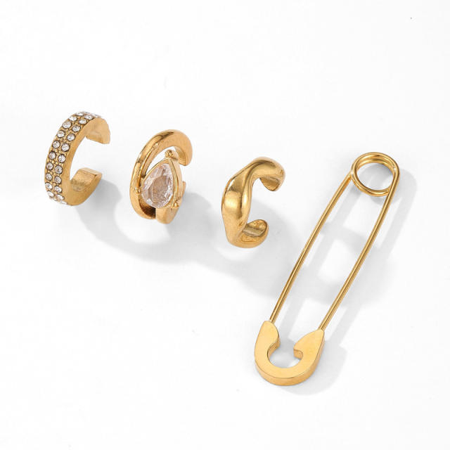 18KG cubic zircon inlaid stainless steel ear cuff earrings