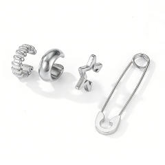 18KG cubic zircon inlaid stainless steel ear cuff earrings