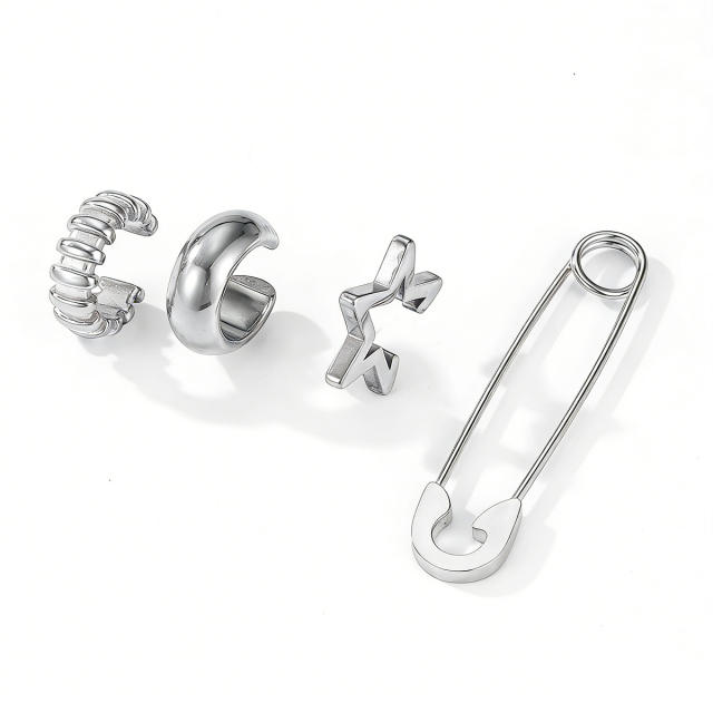 18KG cubic zircon inlaid stainless steel ear cuff earrings