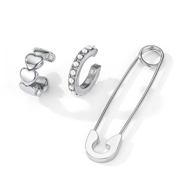 18KG cubic zircon inlaid stainless steel ear cuff earrings