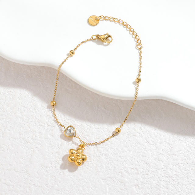 18KG multi charm heart crystal stainless steel bracelet simple bracelet