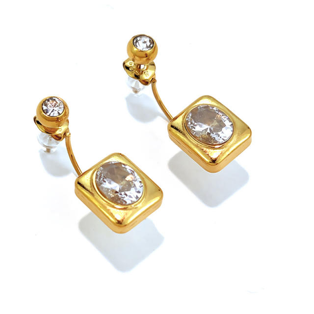 Delicate square cubic zircon inlaid stainless steel earrings jacket earrings rings set