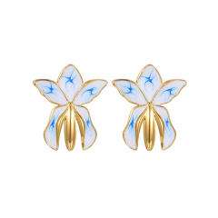 Chinese trend white blue color enamel stainless steel earrings