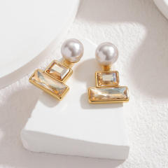 Korean Simple Geometric Square Zircon Pearl Earrings stainless steel earrings