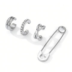 18KG cubic zircon inlaid stainless steel ear cuff earrings
