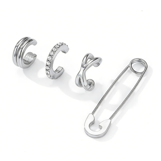 18KG cubic zircon inlaid stainless steel ear cuff earrings