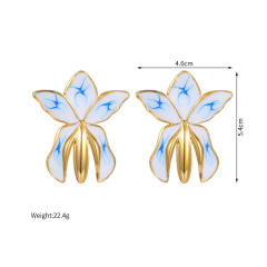 Chinese trend white blue color enamel stainless steel earrings