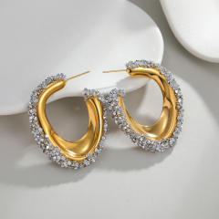 C shape diamond design stainless steel earrings
