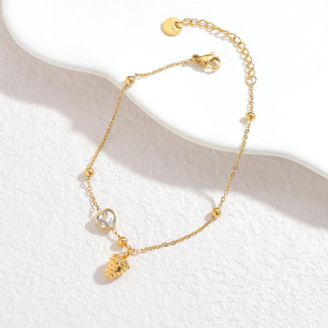 18KG multi charm heart crystal stainless steel bracelet simple bracelet