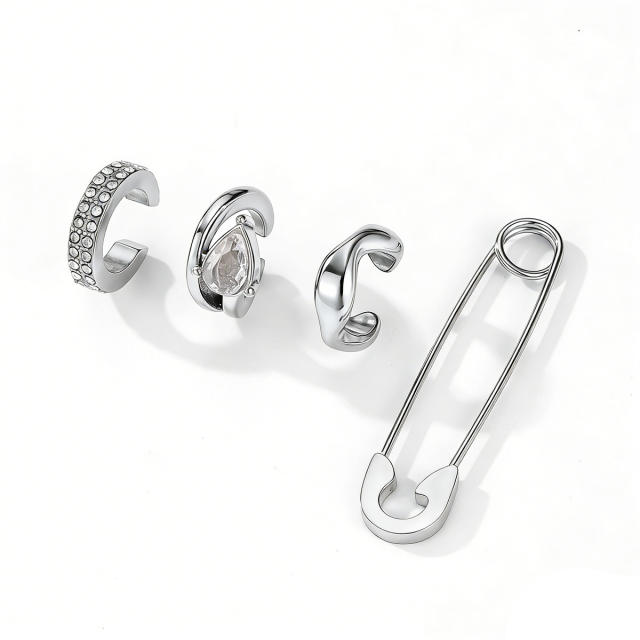 18KG cubic zircon inlaid stainless steel ear cuff earrings