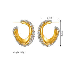C shape diamond design stainless steel earrings