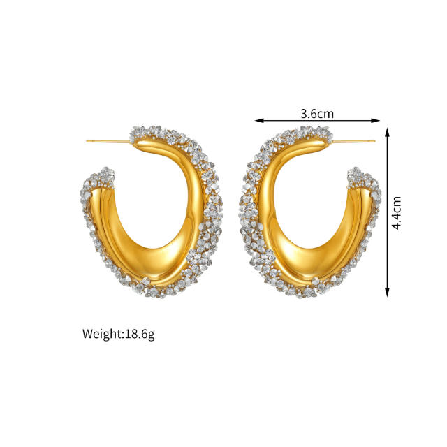 C shape diamond design stainless steel earrings