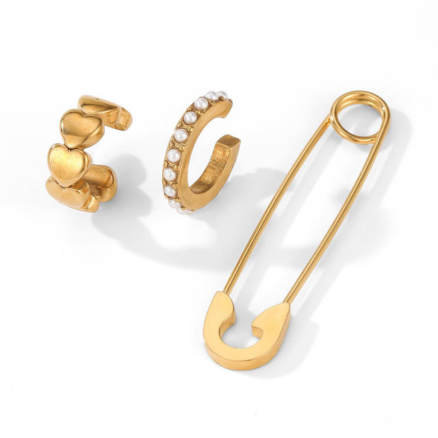 18KG cubic zircon inlaid stainless steel ear cuff earrings