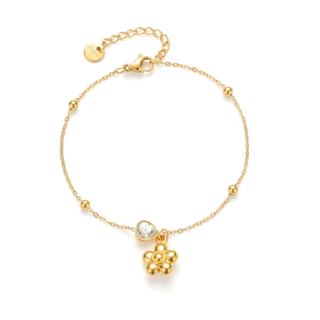 18KG multi charm heart crystal stainless steel bracelet simple bracelet