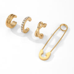 18KG cubic zircon inlaid stainless steel ear cuff earrings