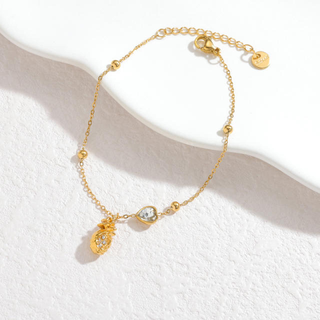 18KG multi charm heart crystal stainless steel bracelet simple bracelet