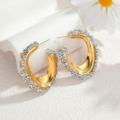 C shape diamond design stainless steel earrings