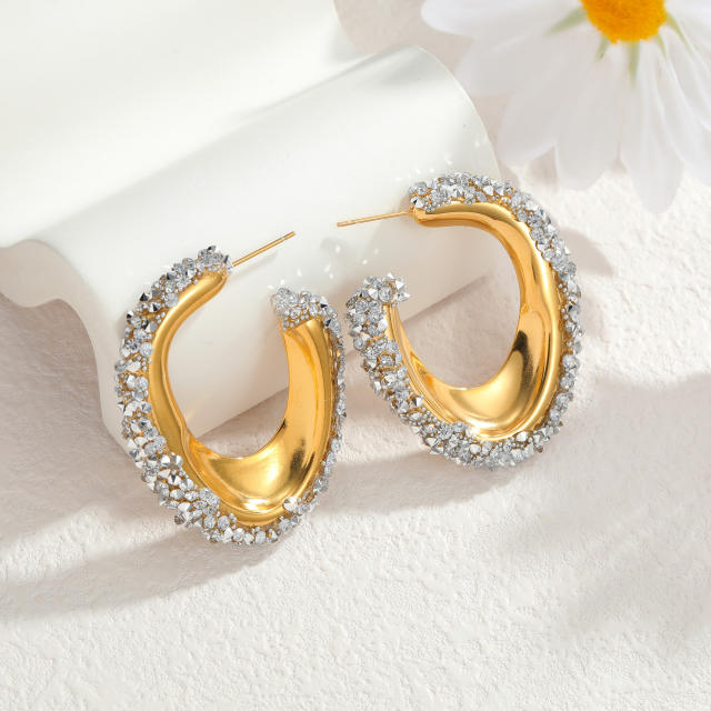 C shape diamond design stainless steel earrings