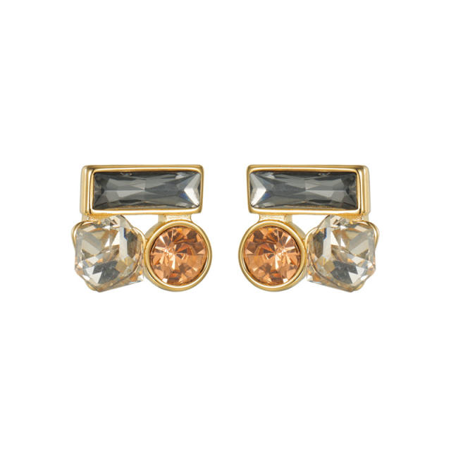 Vintage Stainless Steel earrings Simple Geometric Square Zircon Earrings for Women