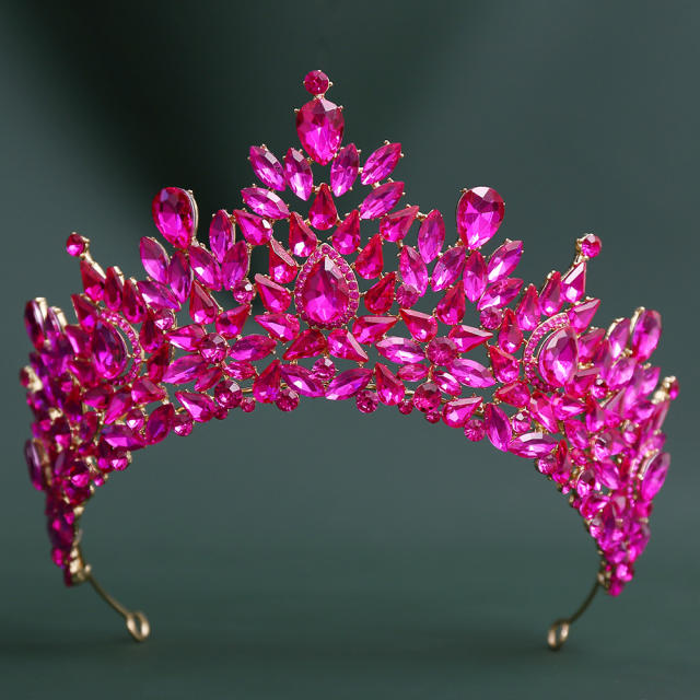 Baroque colorful crystal handmade crown wedding hair accessory