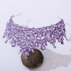 Baroque colorful crystal handmade crown wedding hair accessory