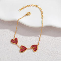 18KG red heart stainless steel necklace bracelet earrings set