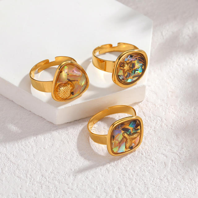 18KG ocean series stainless steel necklace earrings rings bangle set