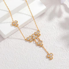 18KG diamond heart stainless steel necklace earrings set