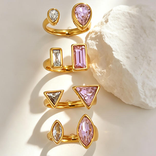 Sweet pink white cubic zircon inlaid stainless steel rings
