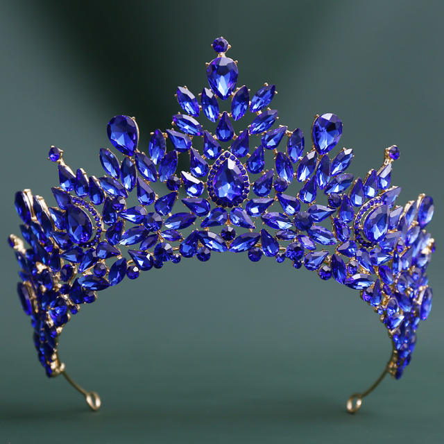 Baroque colorful crystal handmade crown wedding hair accessory